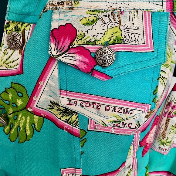 New Identity COTE D’AZUR French Riviera POSTCARD Themed JEAN JACKET Size S As-Is - Picture 3 of 10